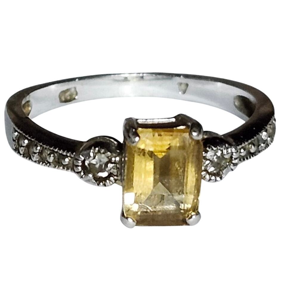 ADI 925 Sterling Silver Yellow & Clear CZ Art Deco Ring Vintage Style Sz 10.25